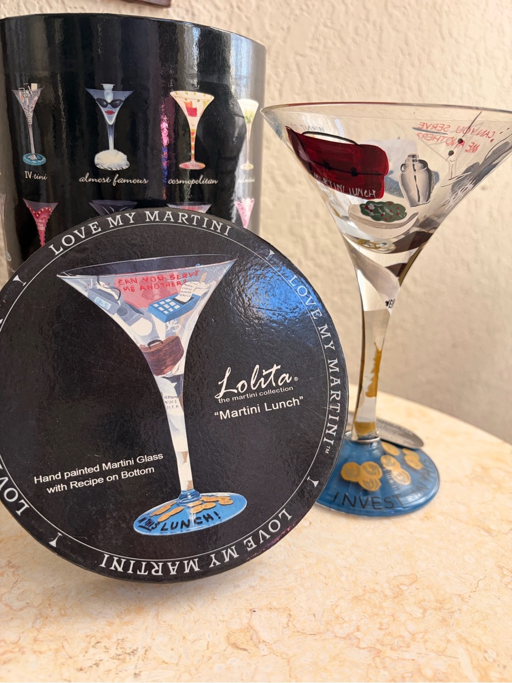 Lolita ‘Martini Lunch’ Hand-Painted Martini Glass with Playful Cocktail Art